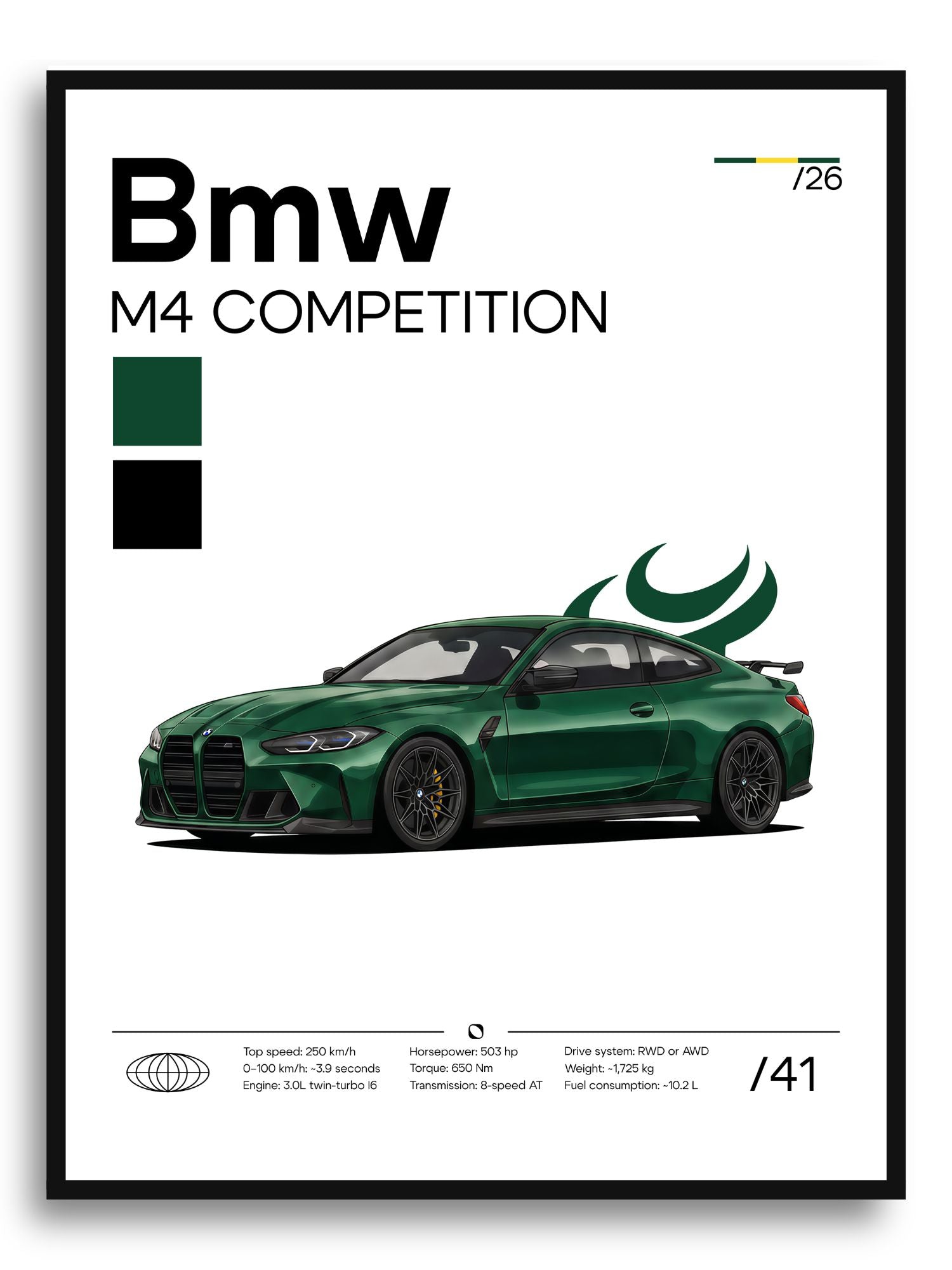 Poster Bmw M4 Competition (Bottle-Green)