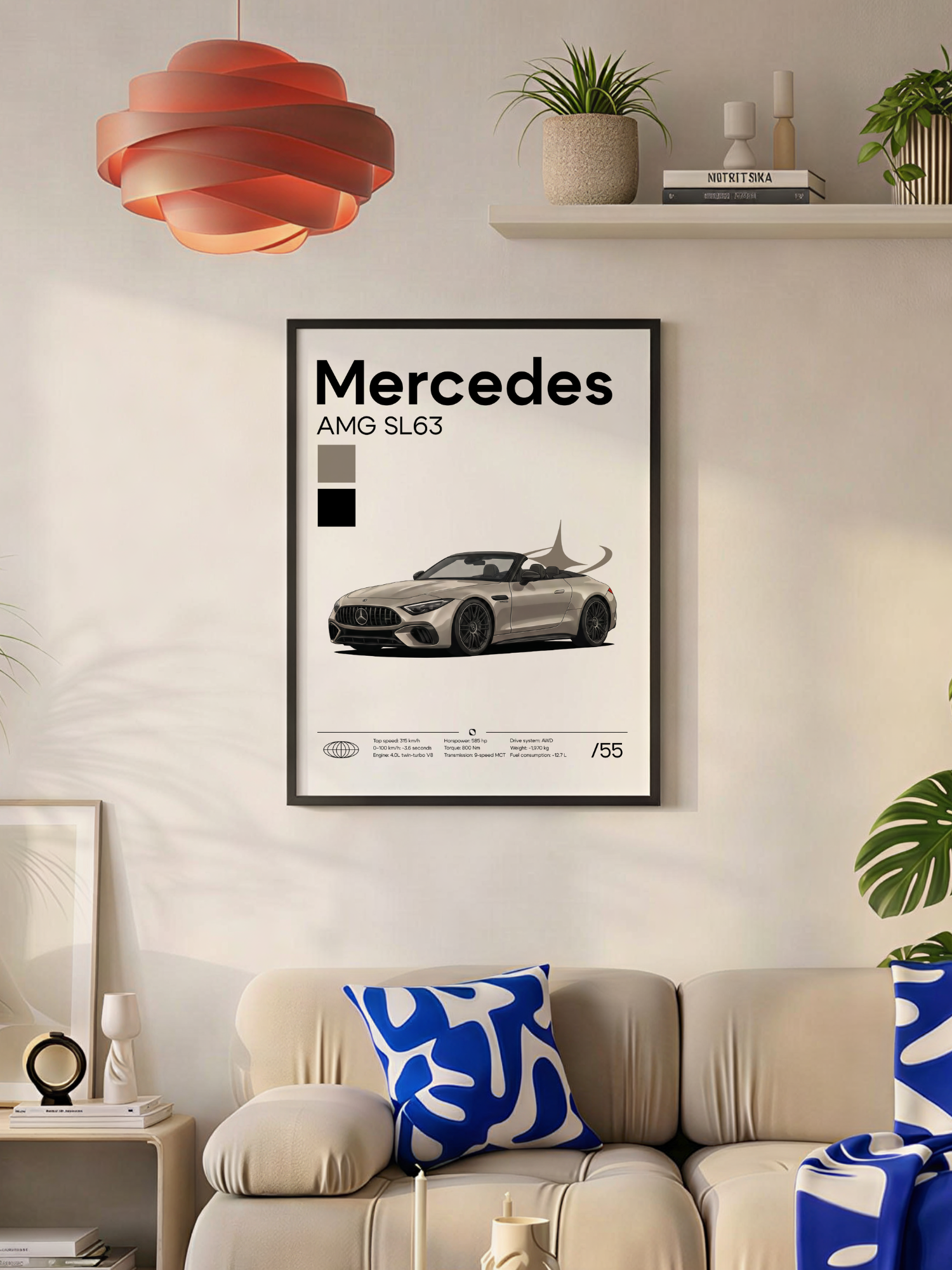 Plakat Mercedes AMG SL63 (Srebrny-Perłowy)