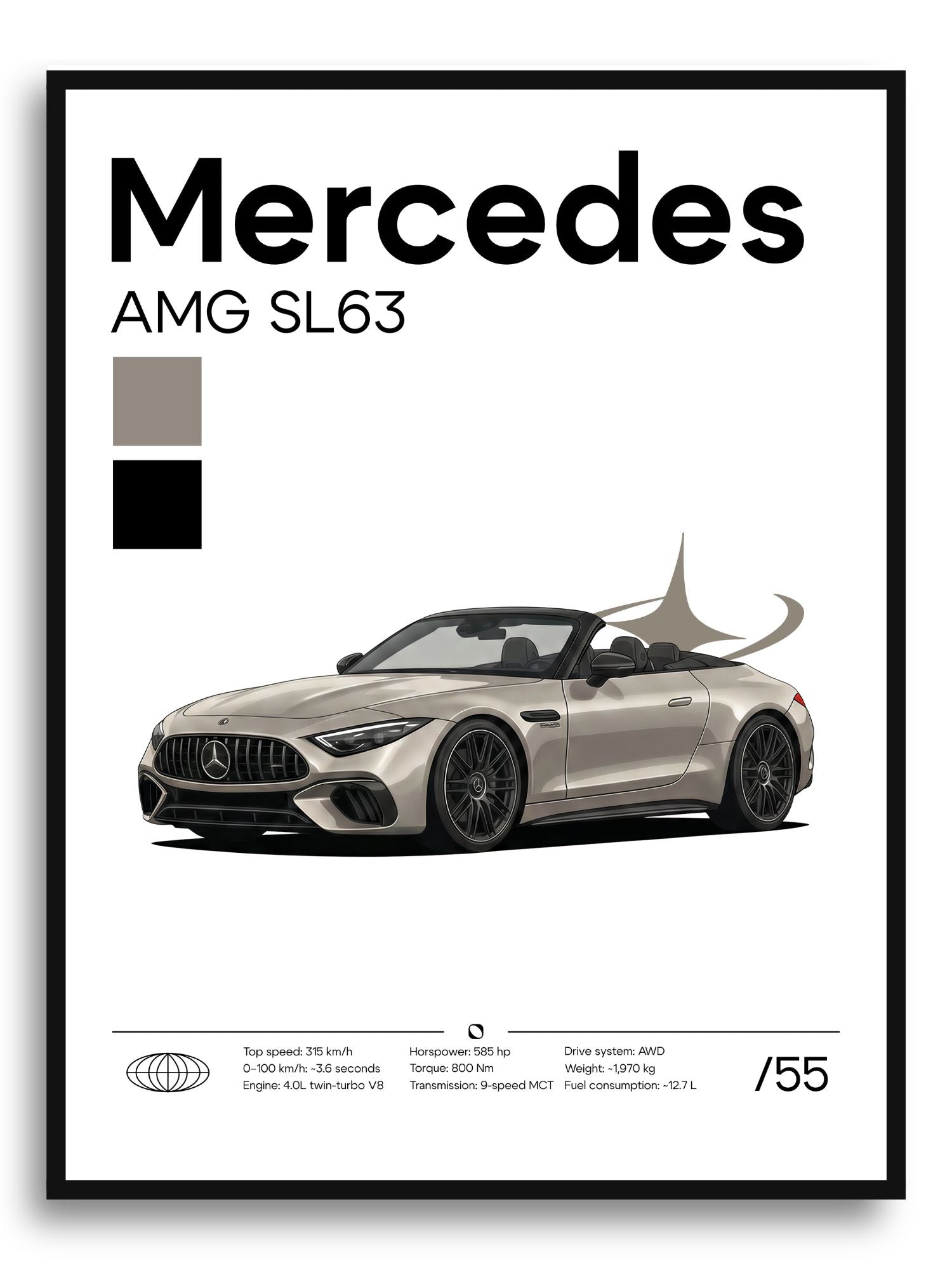 Plakat Mercedes AMG SL63 (Srebrny-Perłowy)
