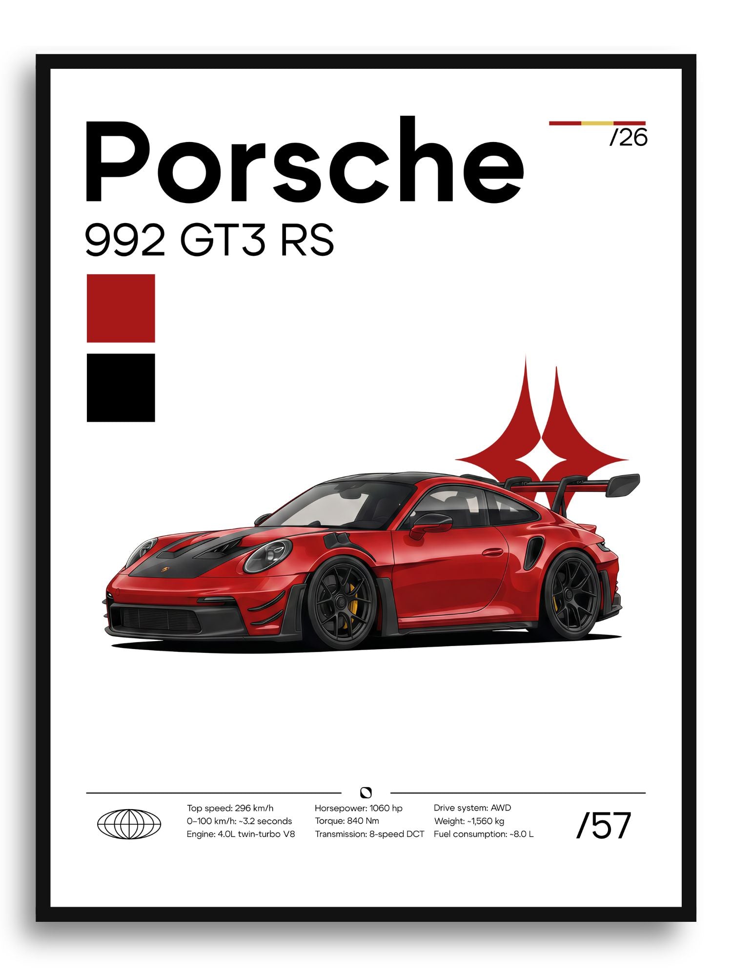 Poster Porsche 992 GT3 RS (Racing-Red)