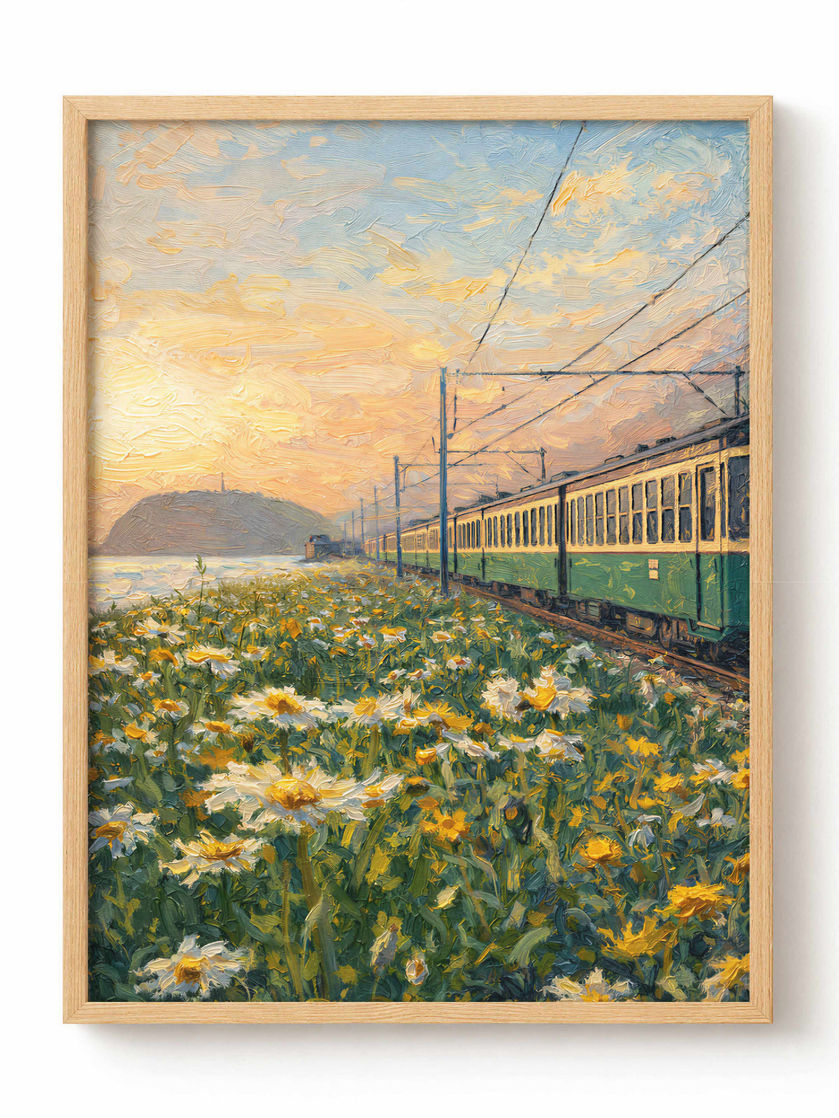 Coastal Train & Flowers Poster