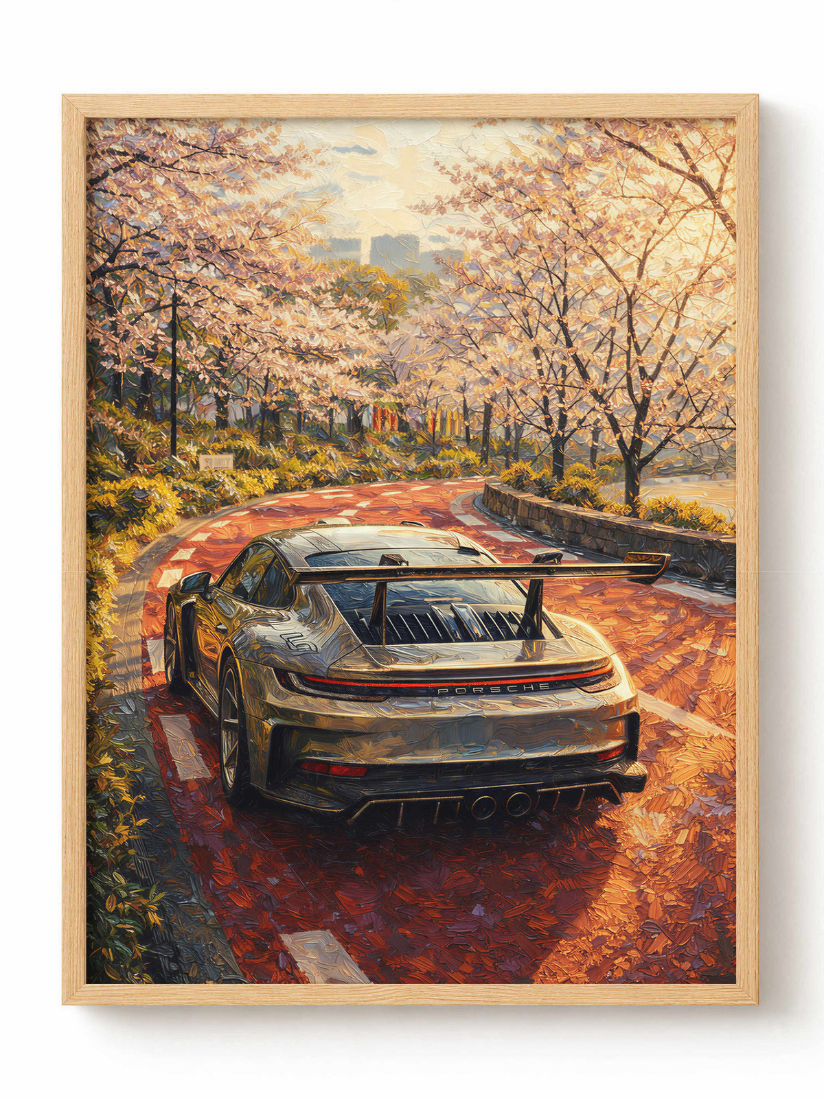 Porsche GT3 RS wśród Kwitnącej Wiśni Plakat