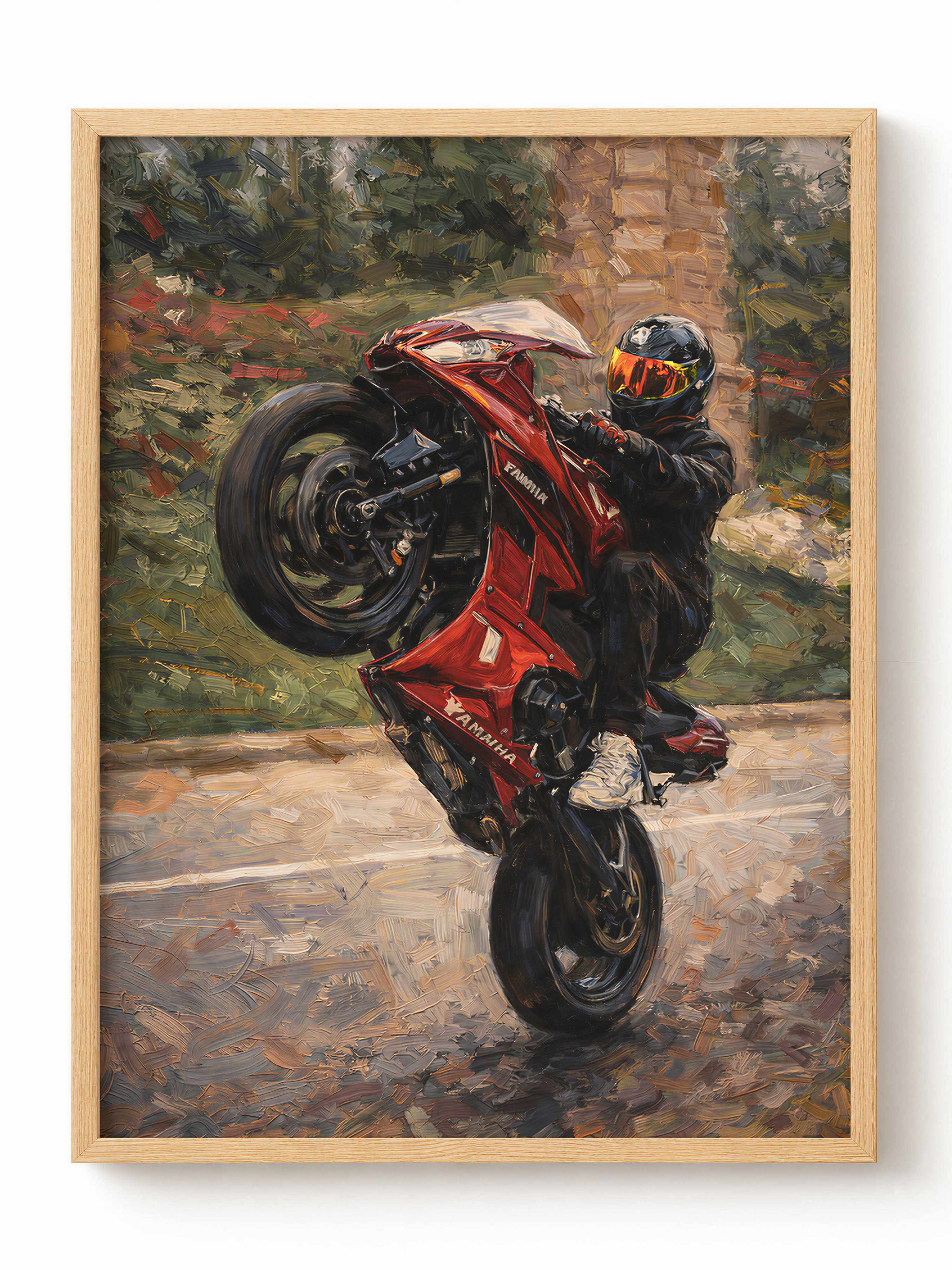 Motocykl Sportowy na Jednym Kole Plakat