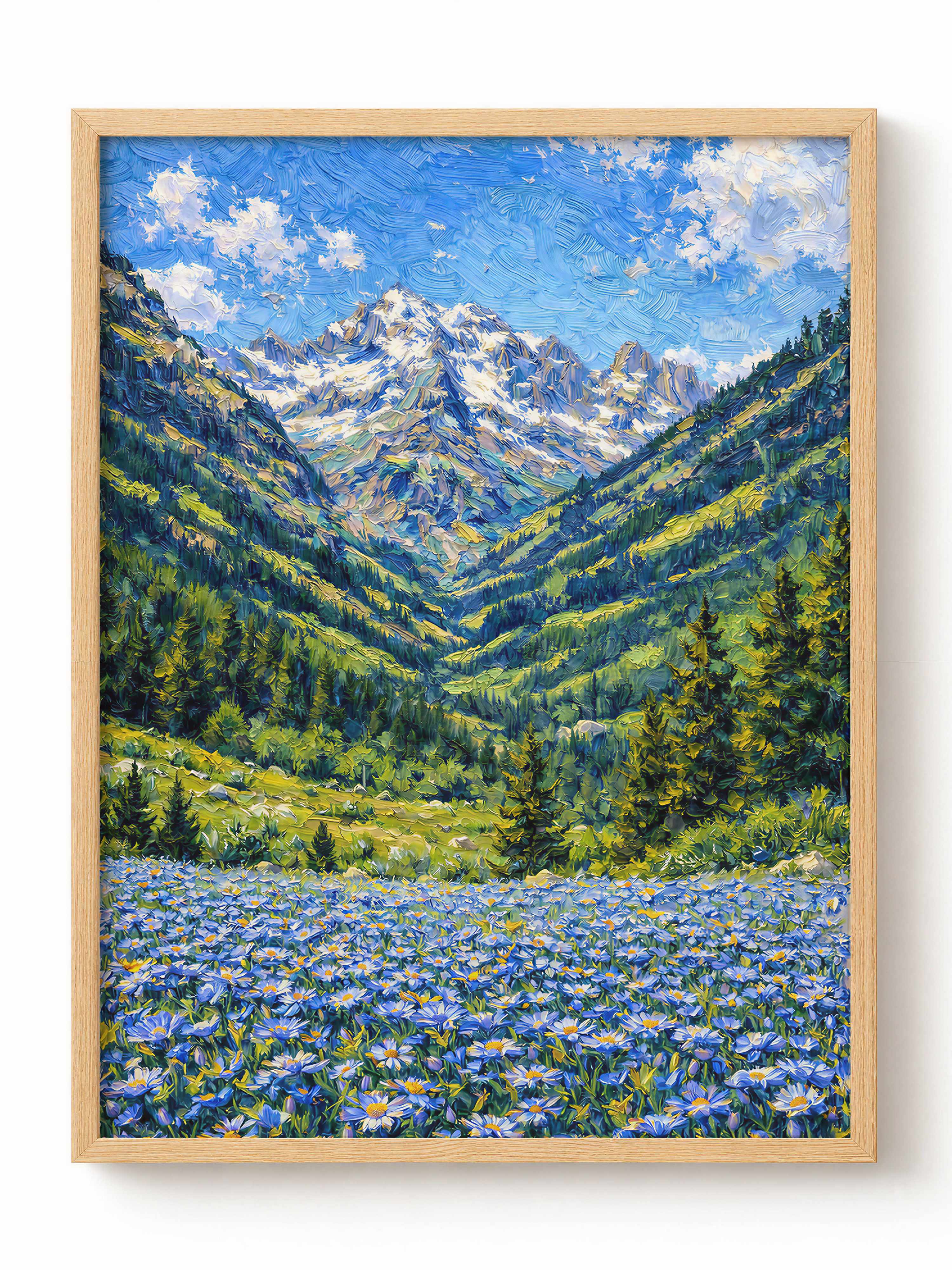 Mountain Valley & Blue Wildflowers Poster