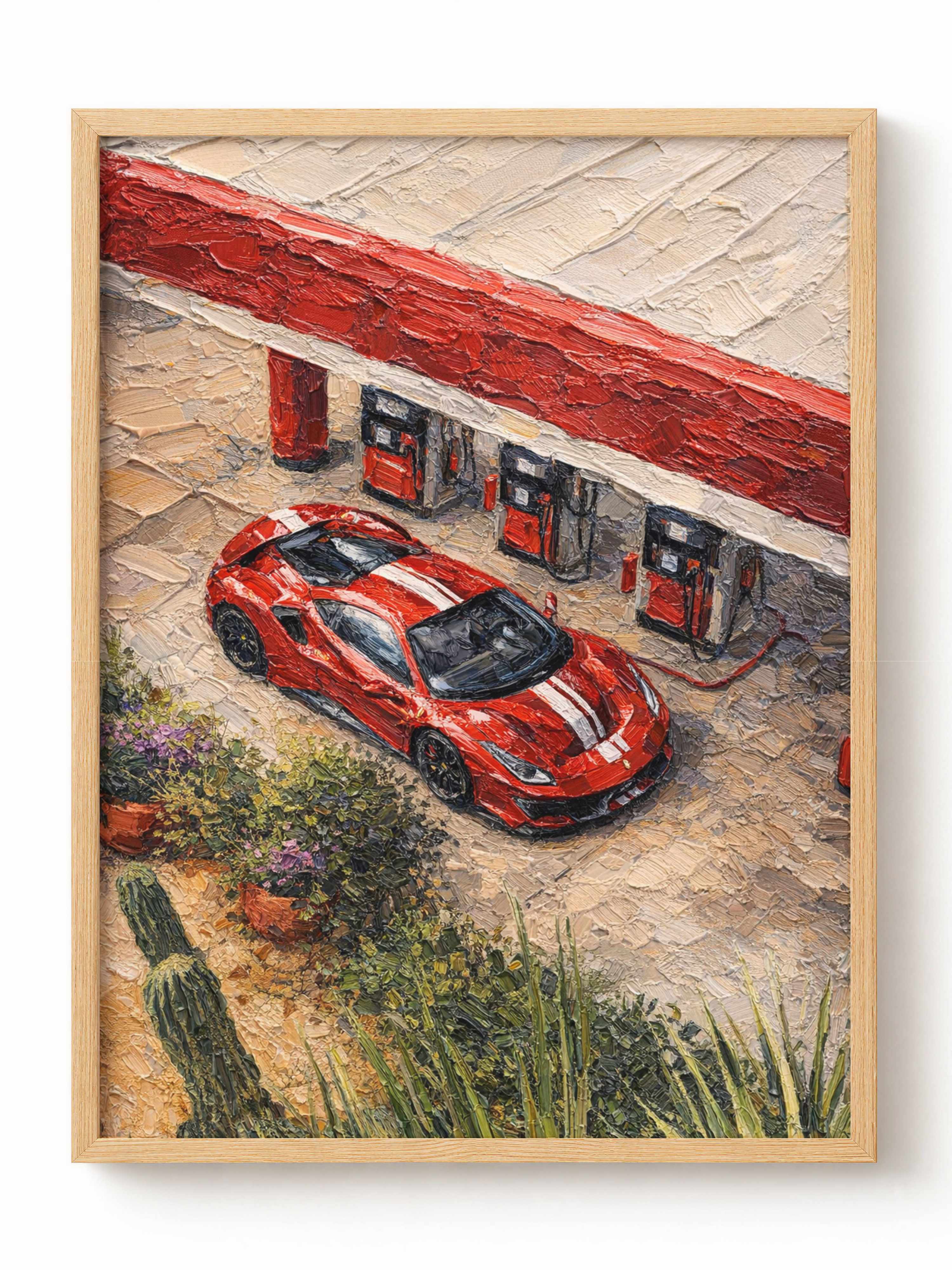Red Ferrari Gas Station Poster