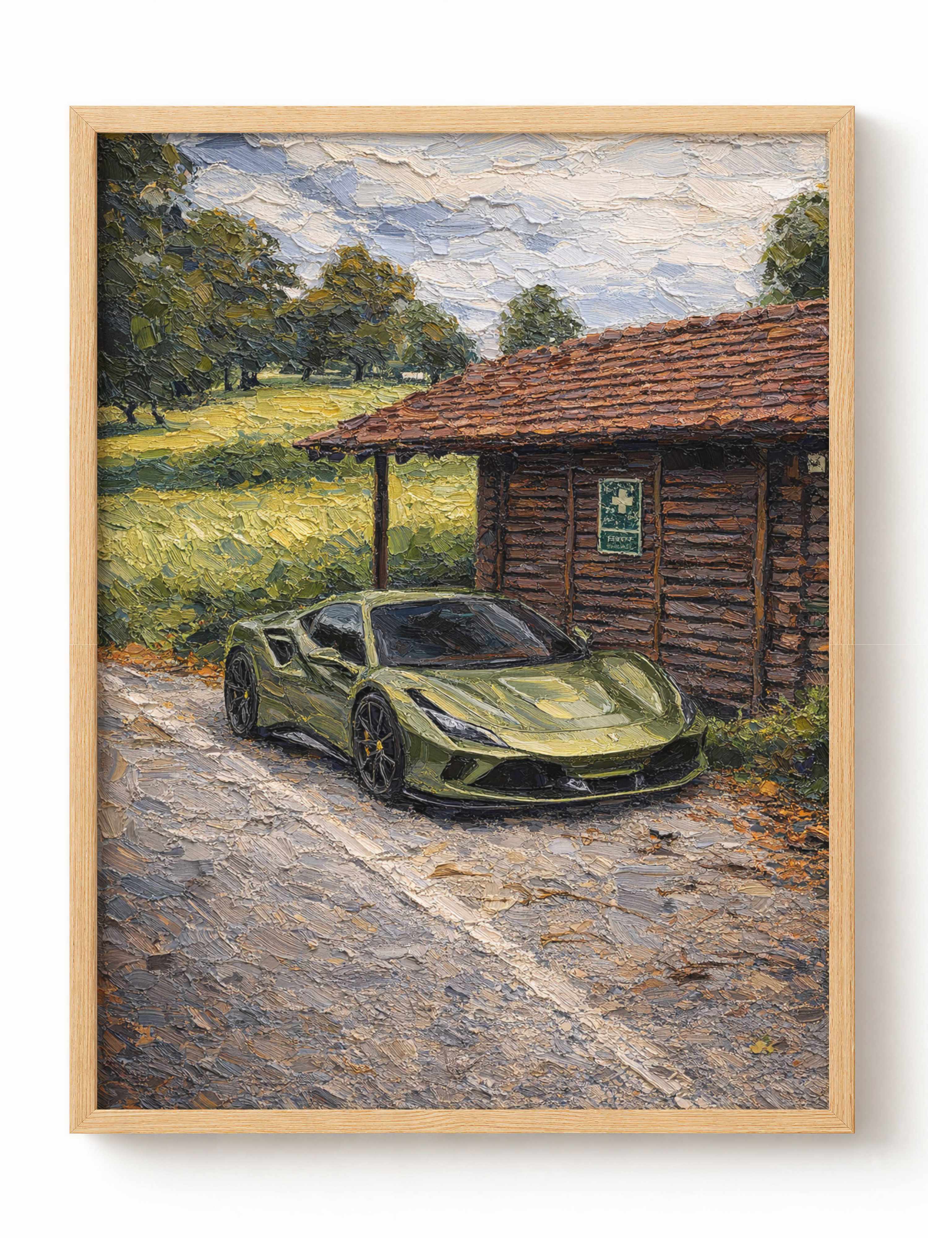 Green Ferrari Countryside Poster