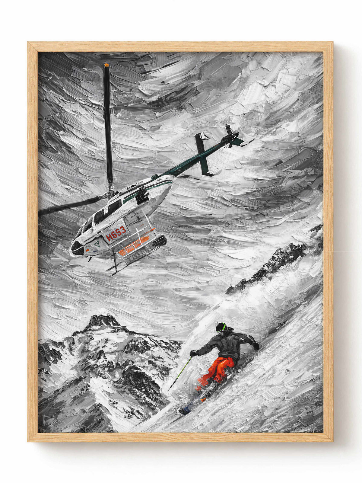 Heliskiing i Narciarz w Górach Plakat