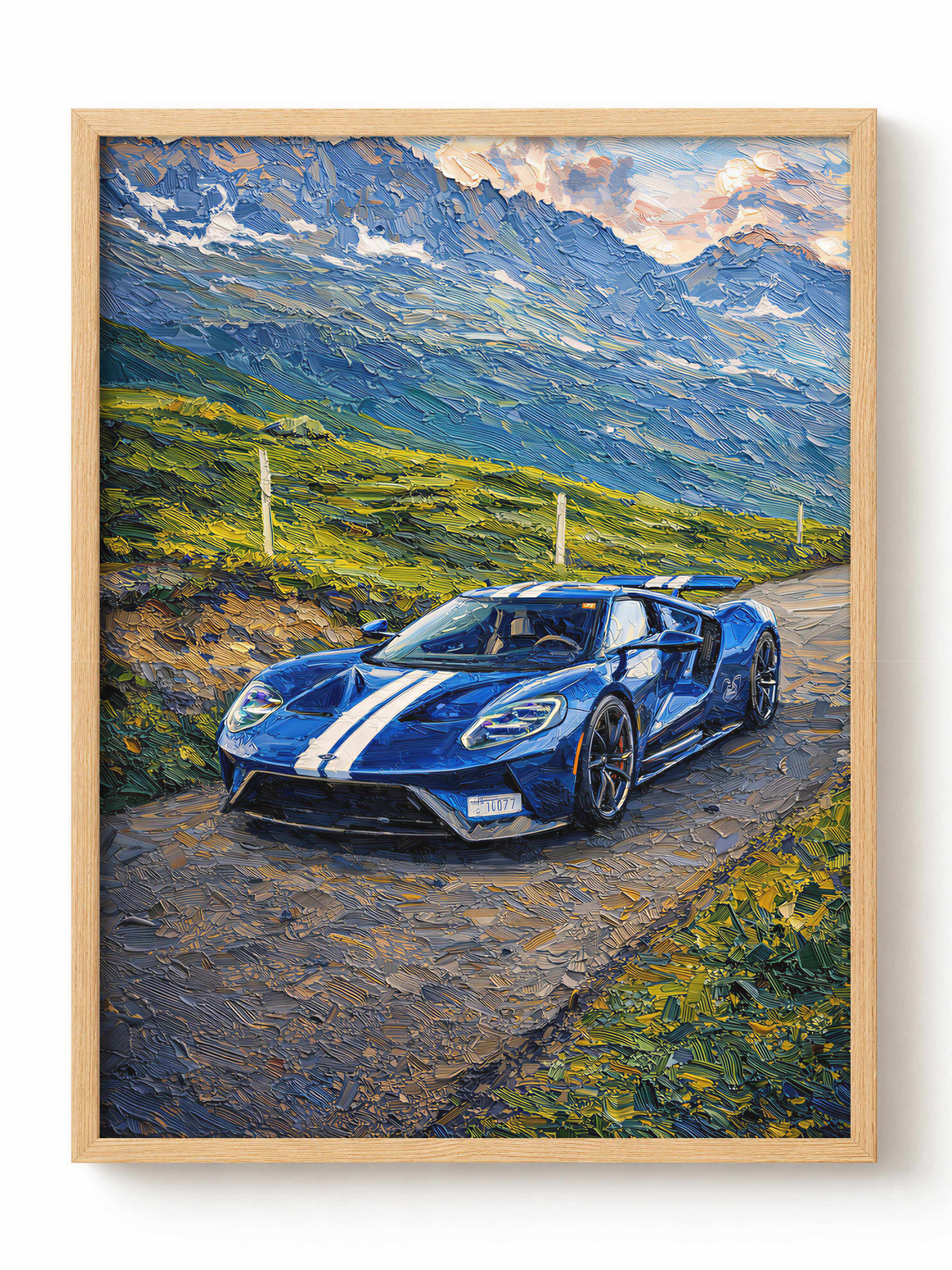 Blue Ford GT Mountain Road Poster