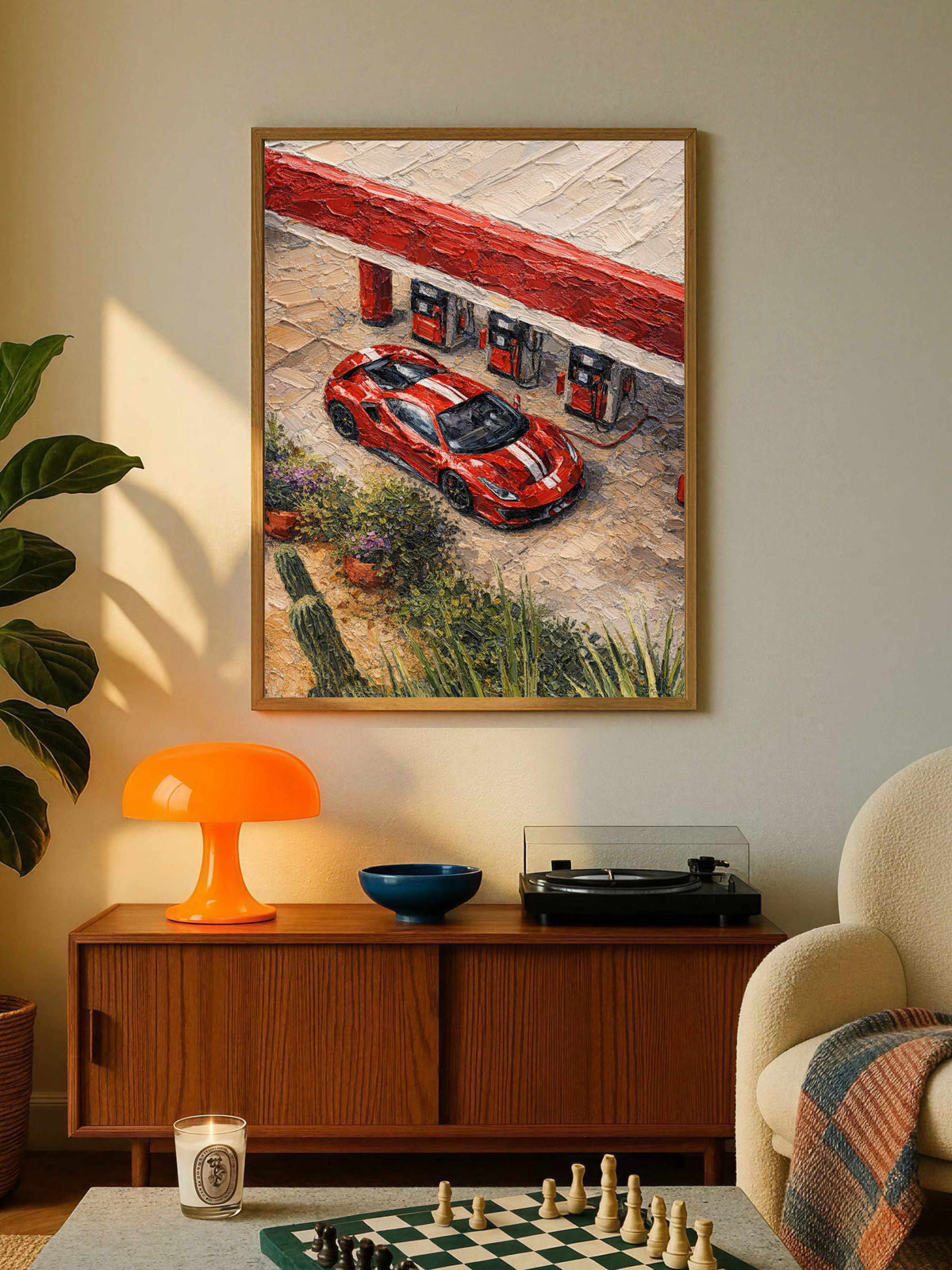 Red Ferrari Gas Station Poster