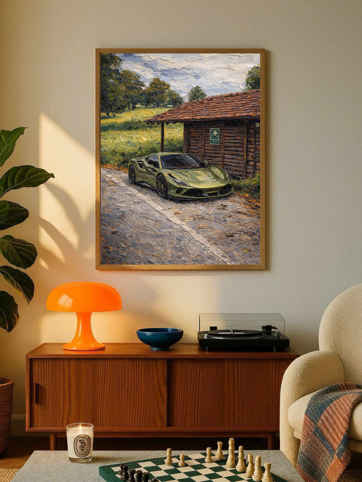 Green Ferrari Countryside Poster
