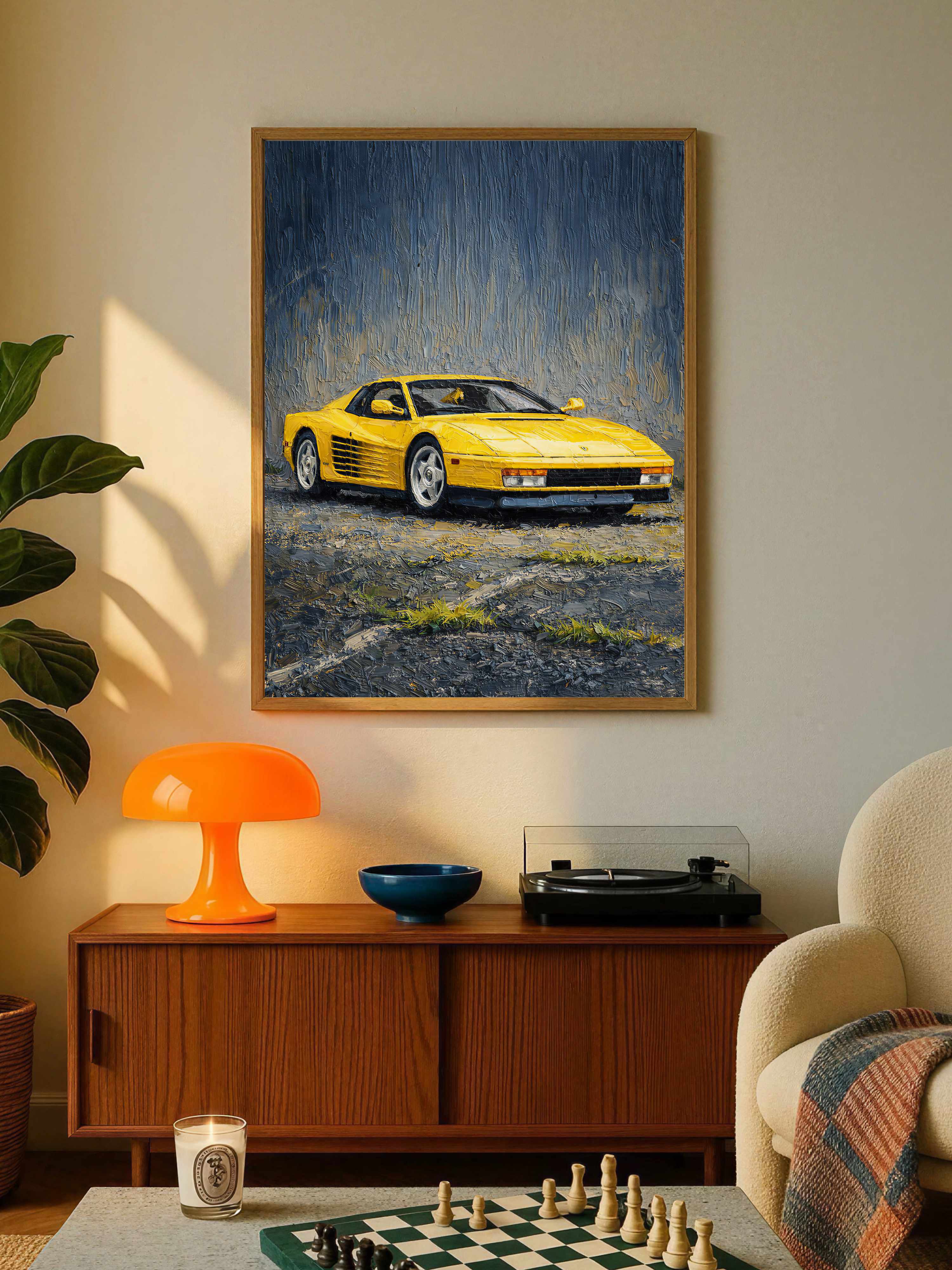 Yellow Ferrari Testarossa Poster