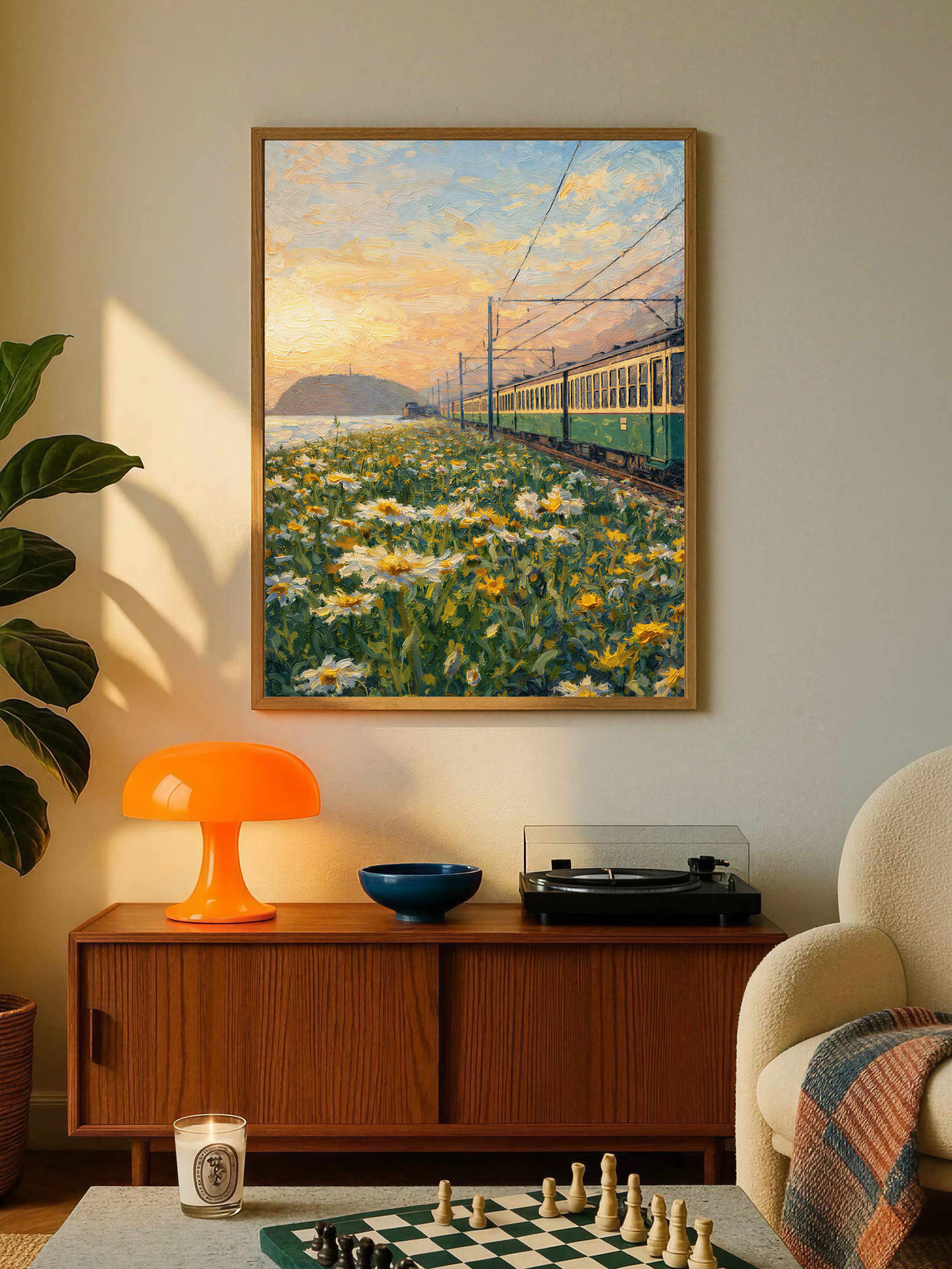 Coastal Train & Flowers Poster