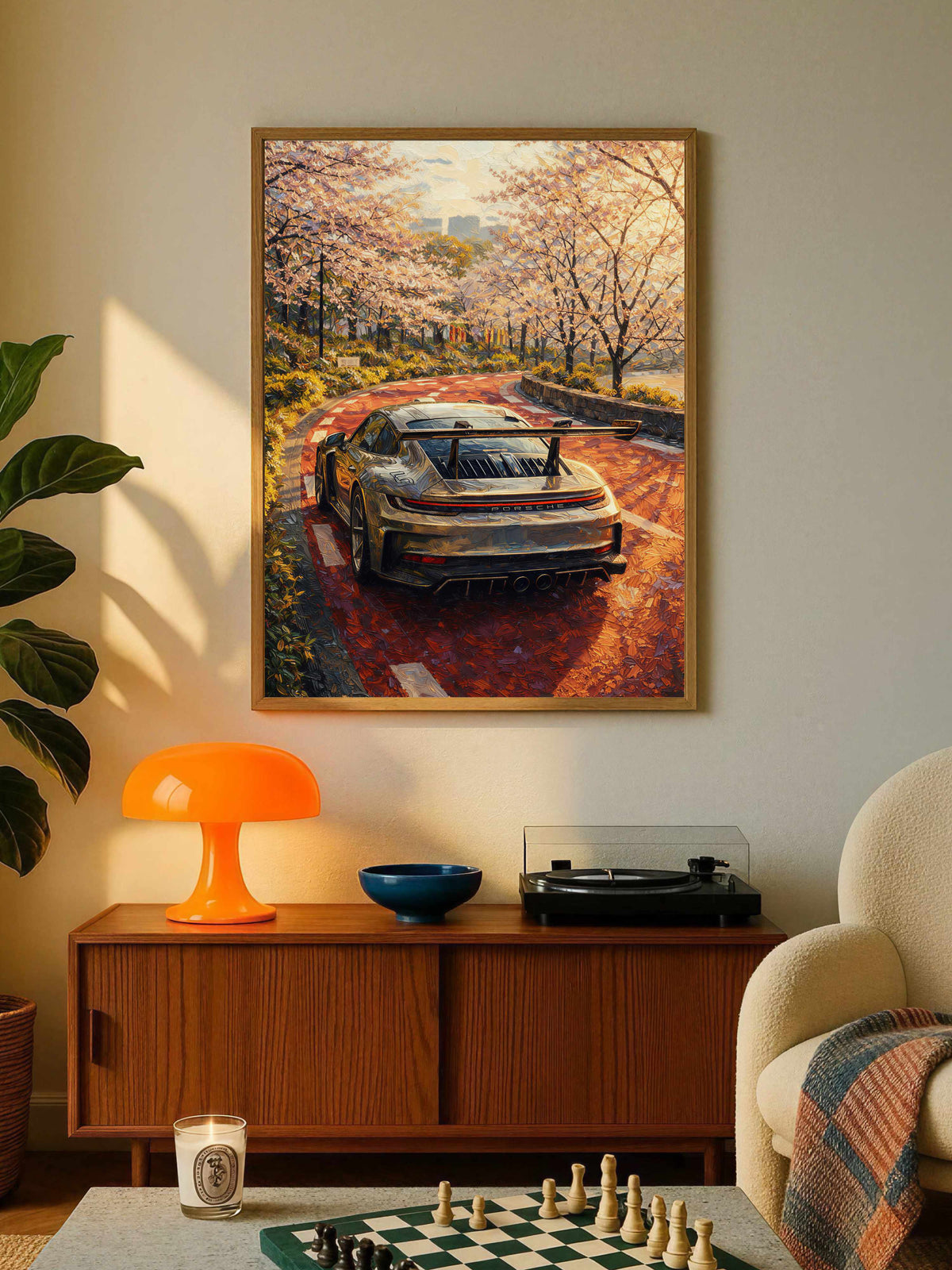 Porsche GT3 RS wśród Kwitnącej Wiśni Plakat