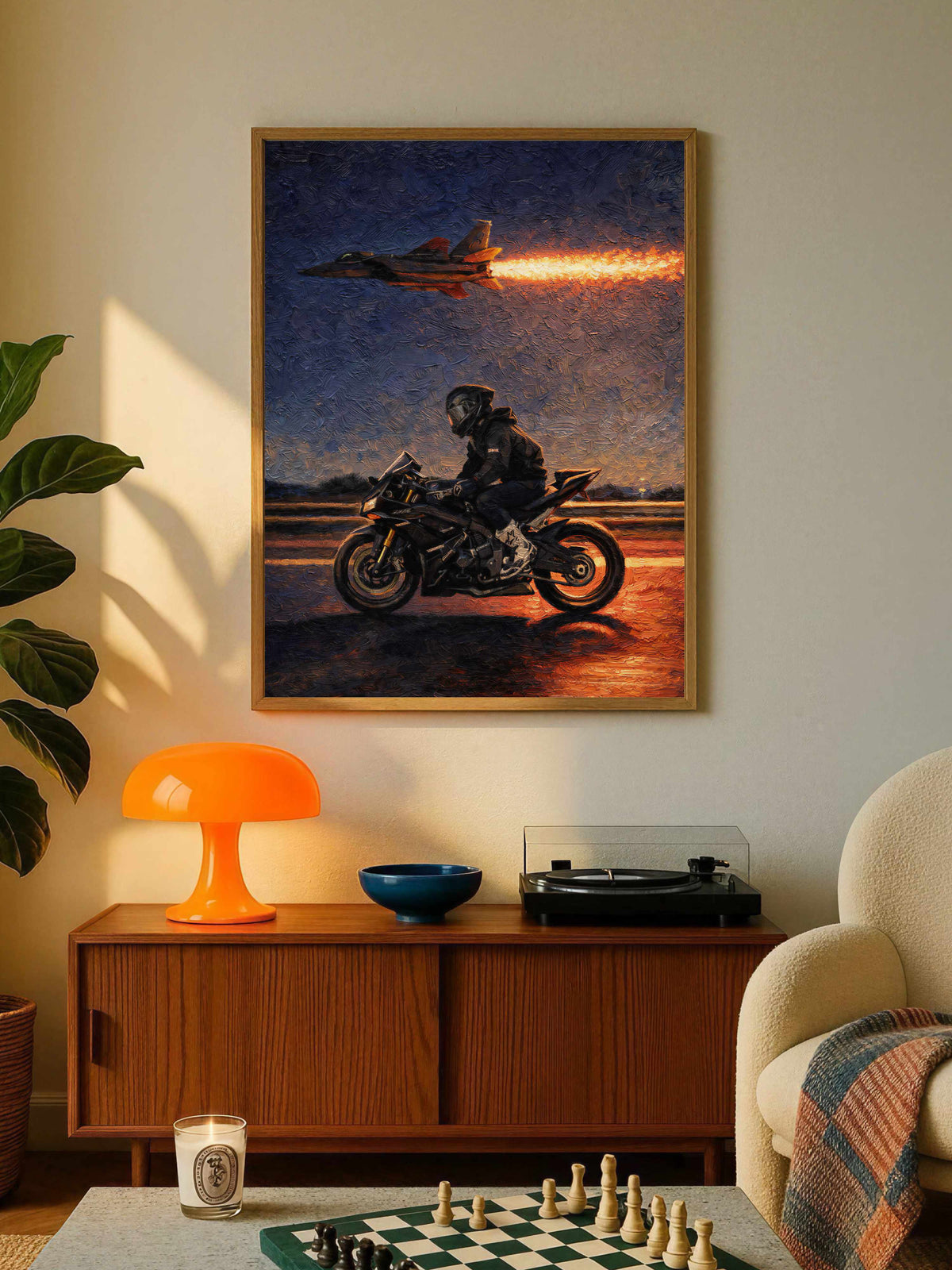 Motocykl i Odrzutowiec Plakat
