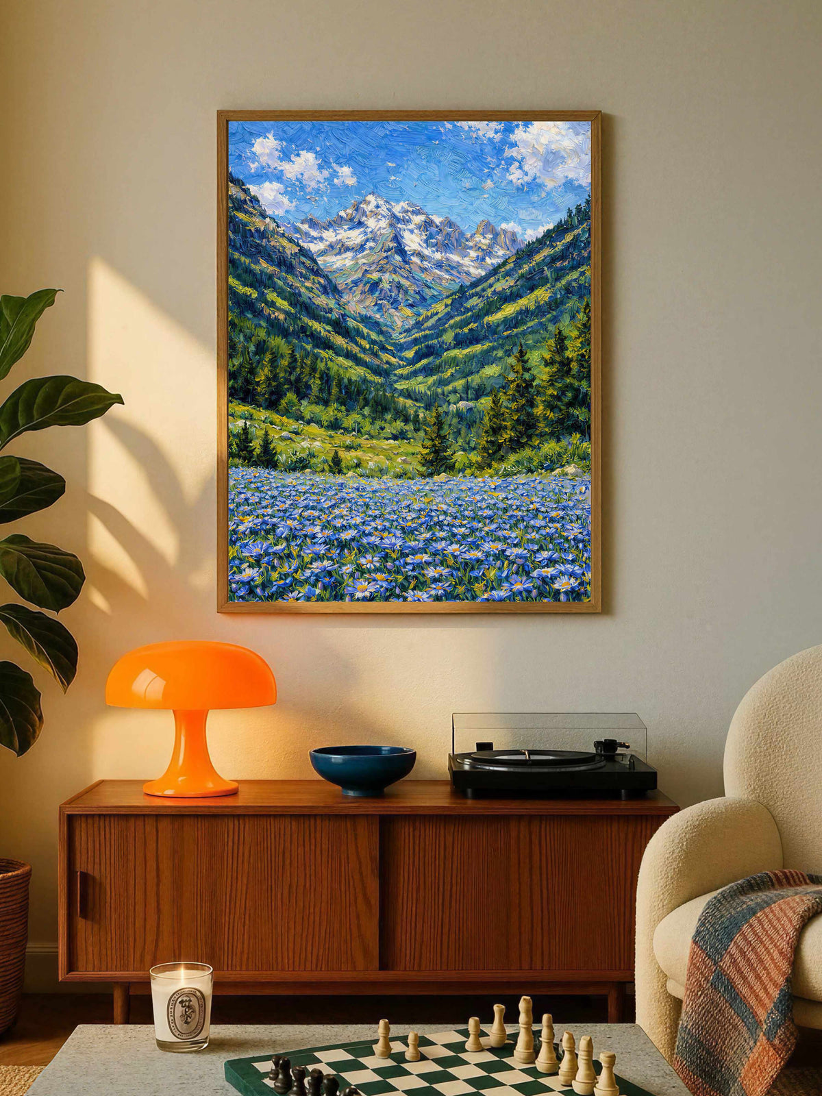 Mountain Valley & Blue Wildflowers Poster
