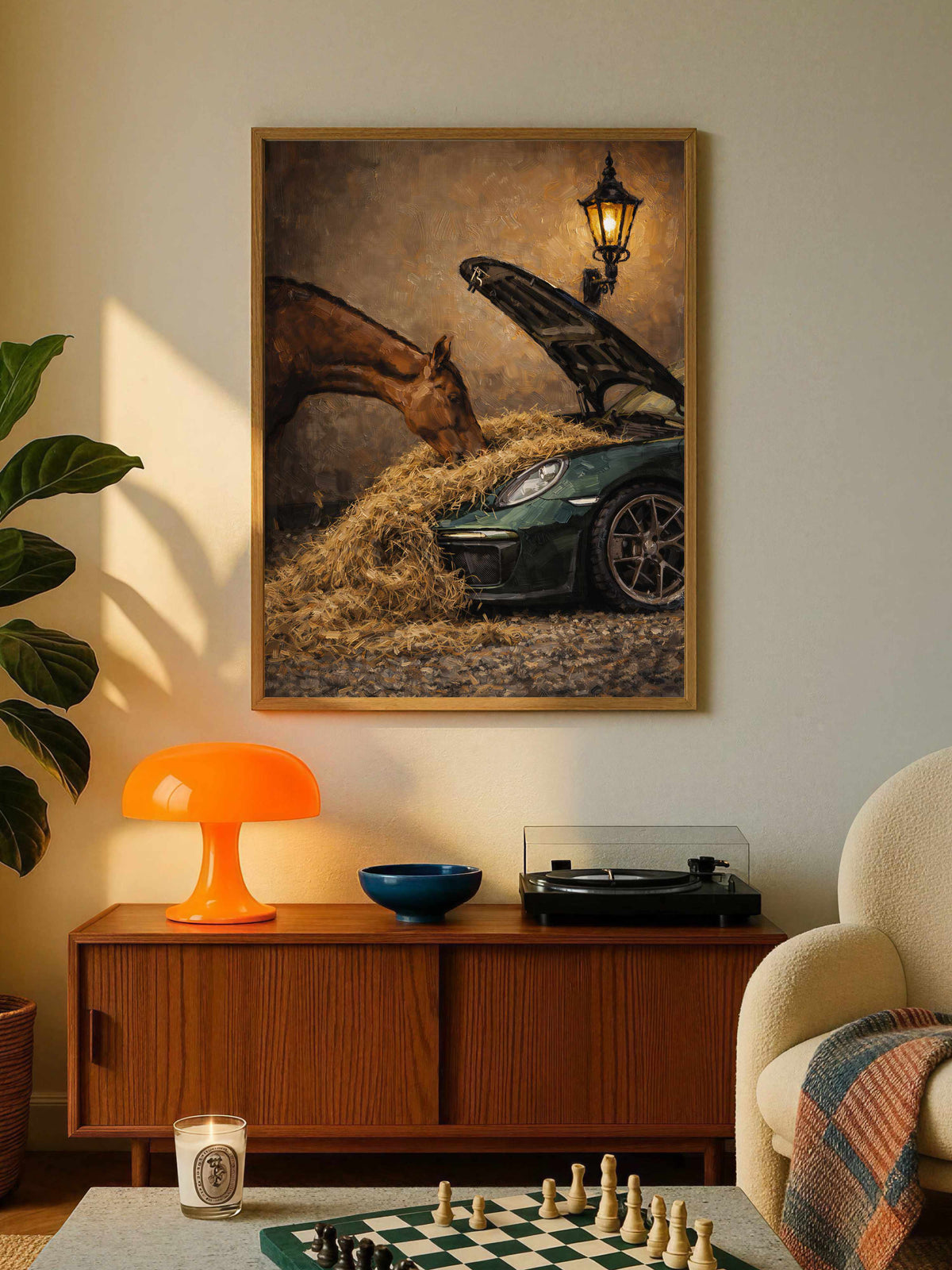 Horse & Green Porsche Barn Poster
