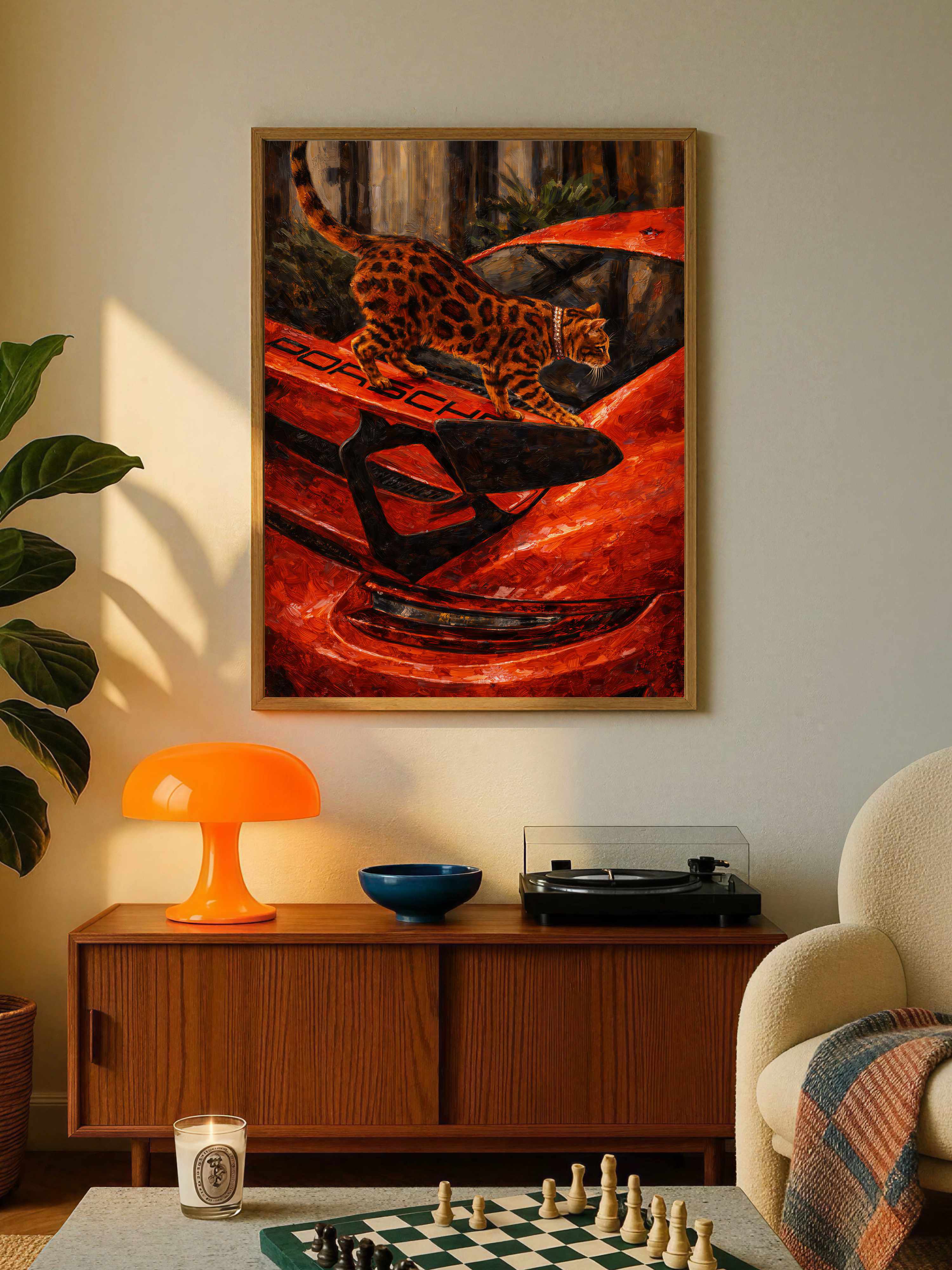 Bengal Cat Red Porsche Poster