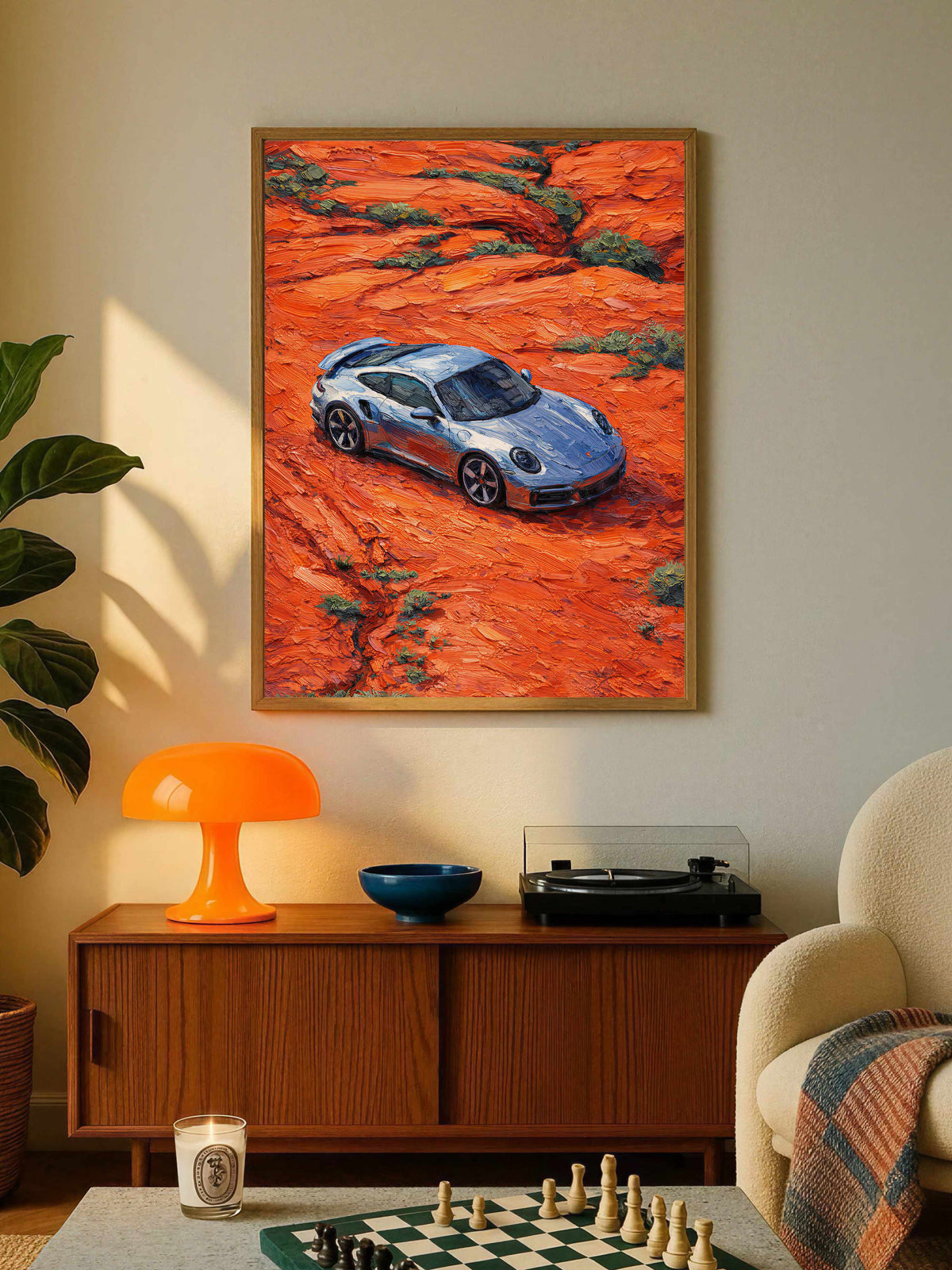 Silver Porsche Red Canyon Poster