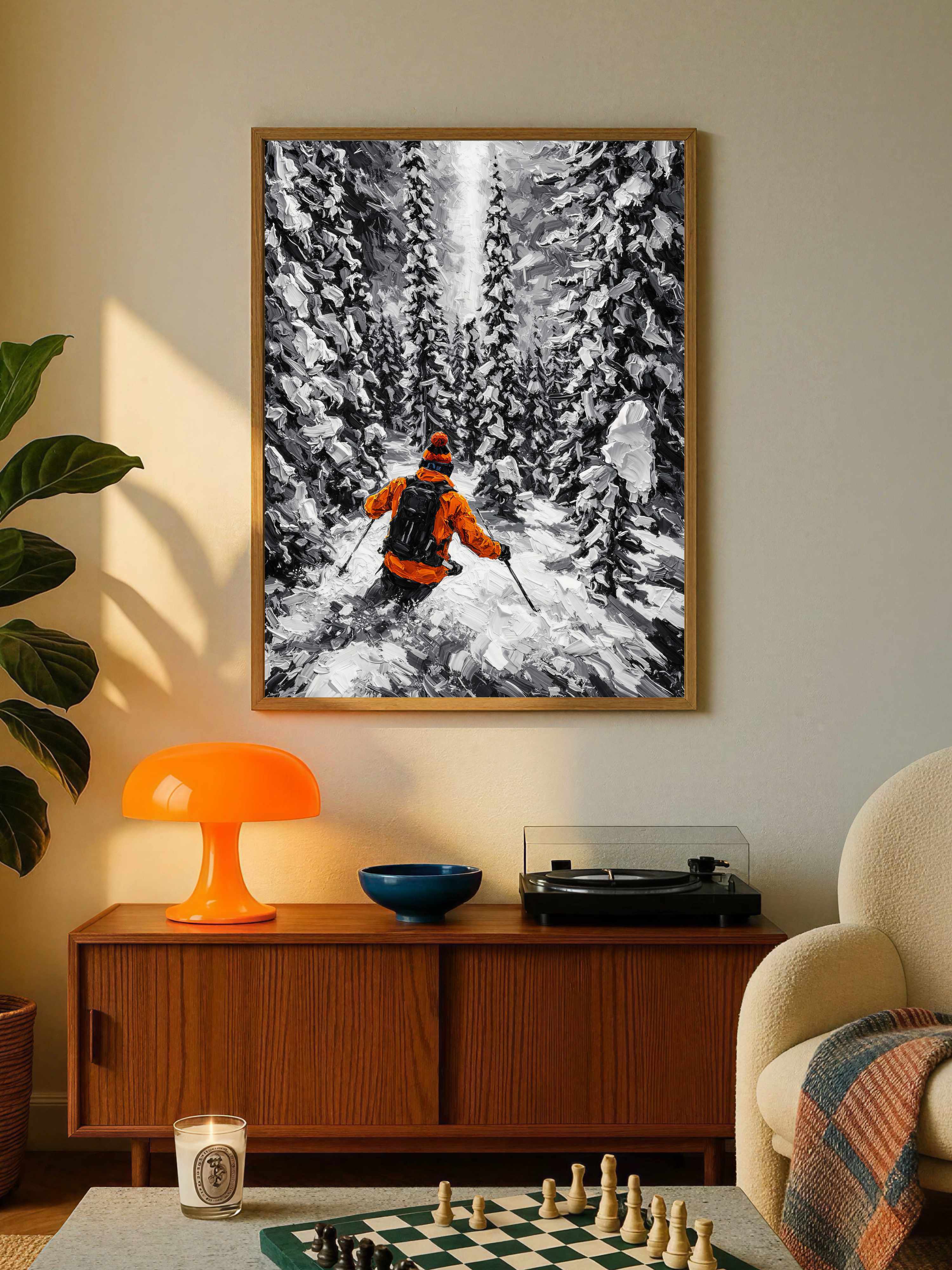Skier in Snowy Forest Poster