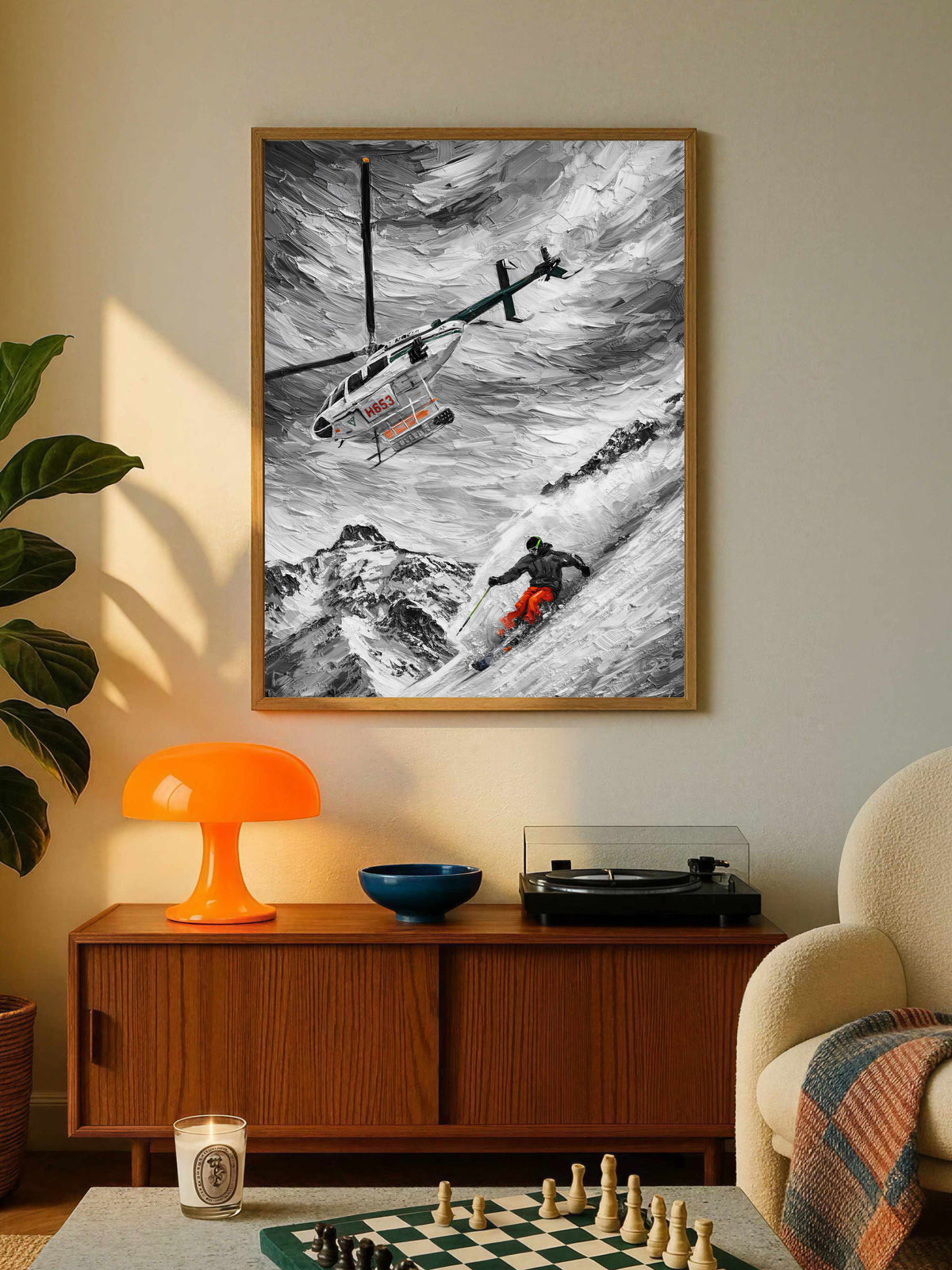 Heliskiing i Narciarz w Górach Plakat