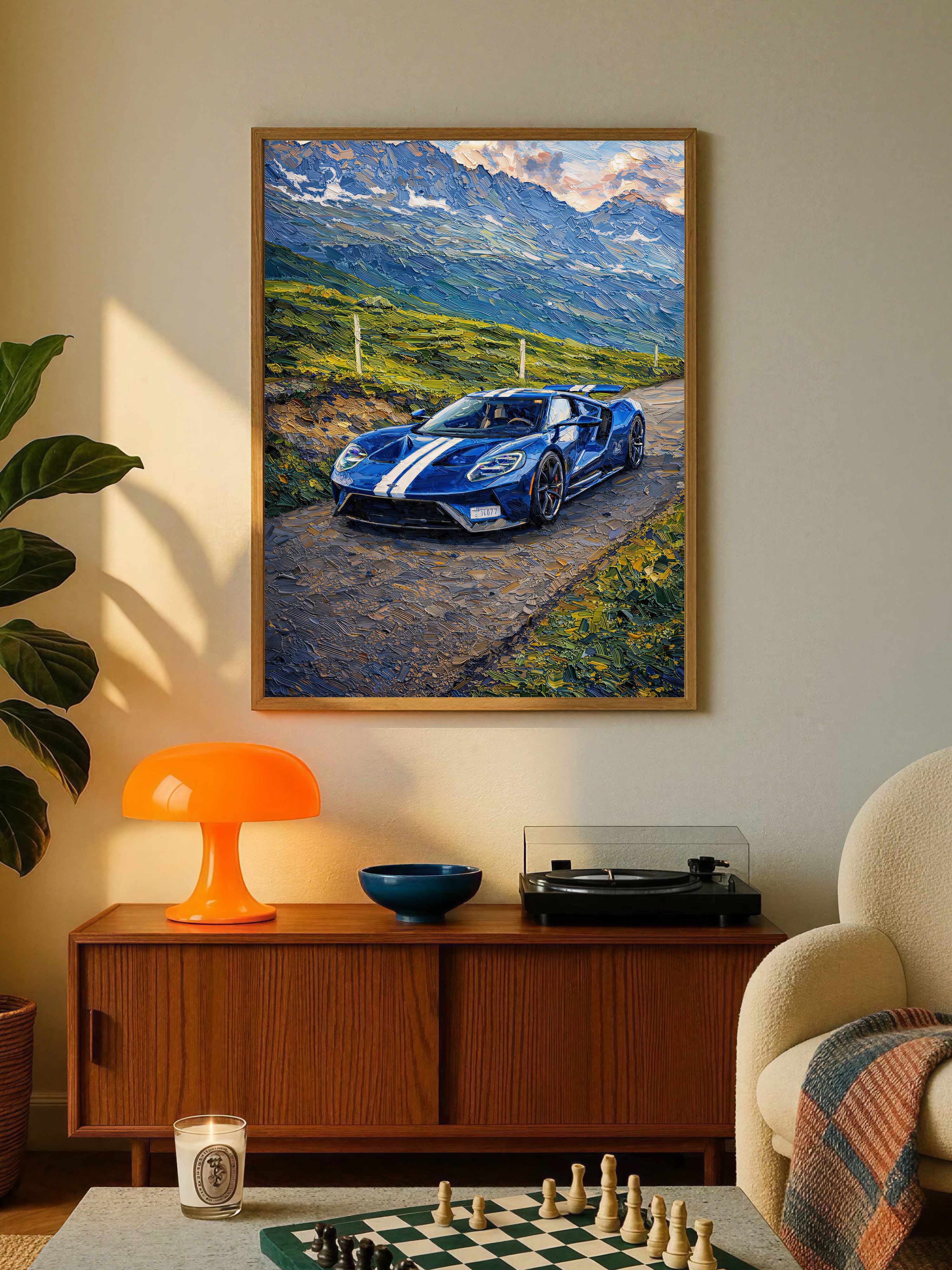 Blue Ford GT Mountain Road Poster
