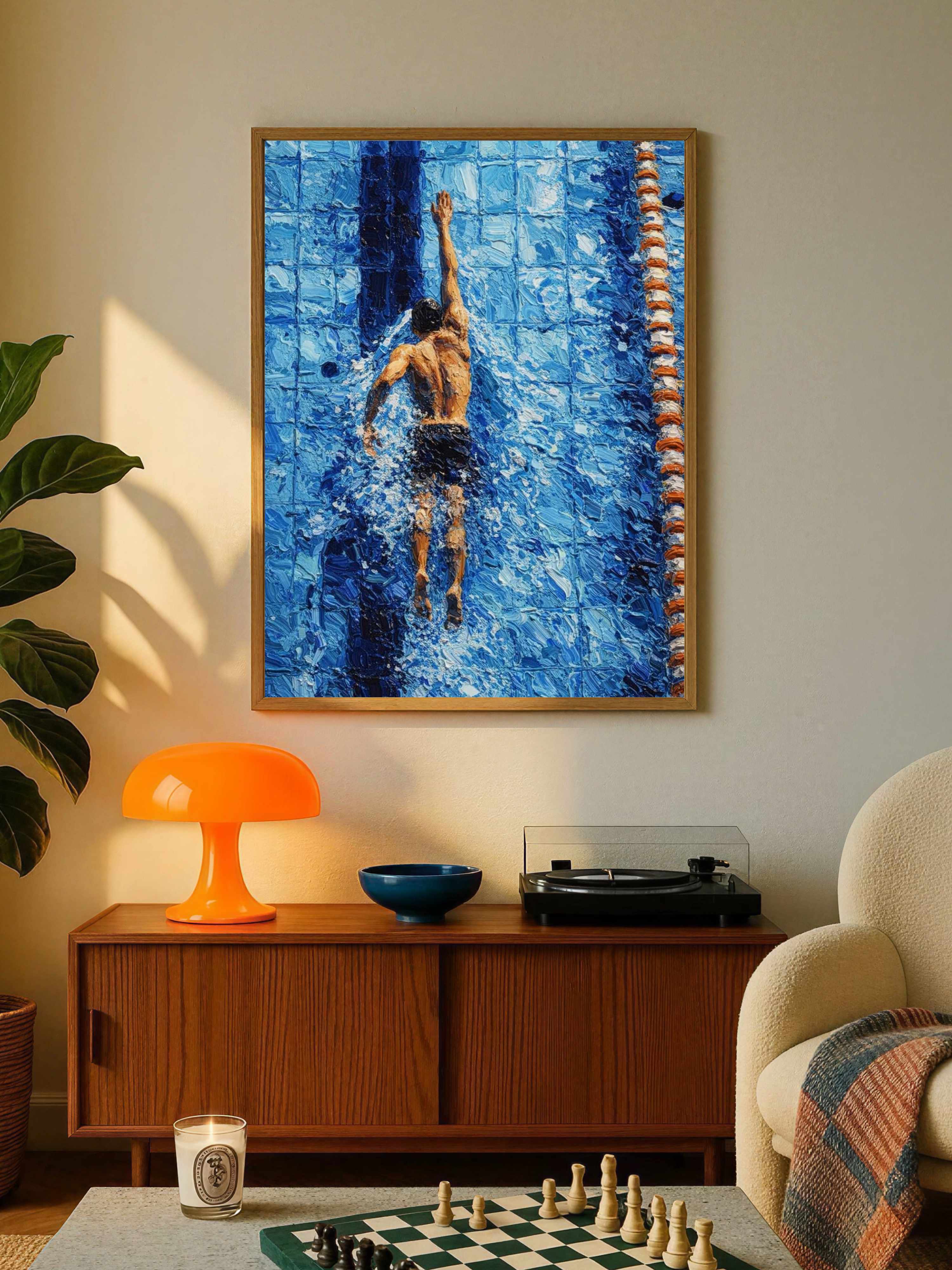 Swimmer in Blue Pool Poster